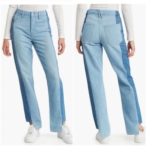 Good American Good Boy Two-Tone Step Hem High Waisted Boyfriend Jeans